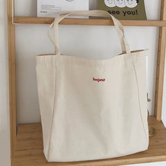 French Embroidery Canvas Shoulder Bag Eco Friendly Tote