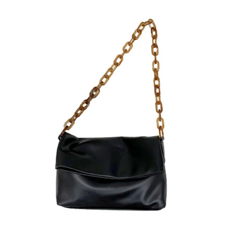 Women Thick Chain PU Leather Shoulder Bags Acrylic One Shoulder Underarm Bag