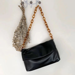 Women Thick Chain PU Leather Shoulder Bags Acrylic One Shoulder Underarm Bag