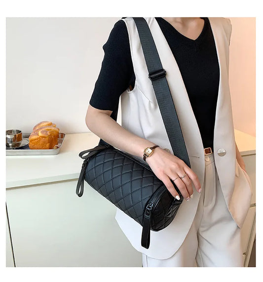 Women's Diamond Quilted Nylon Drum Small Barrel Purse Lady Crossbody Bag