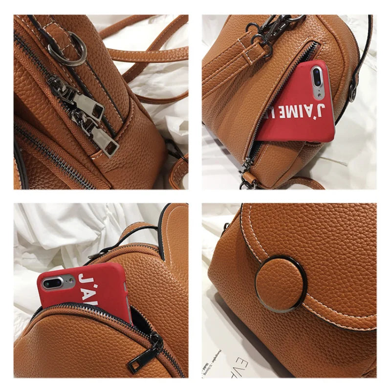 Soft Leather Mini Backpack for Women Multi-Function Small Shoulder Bag