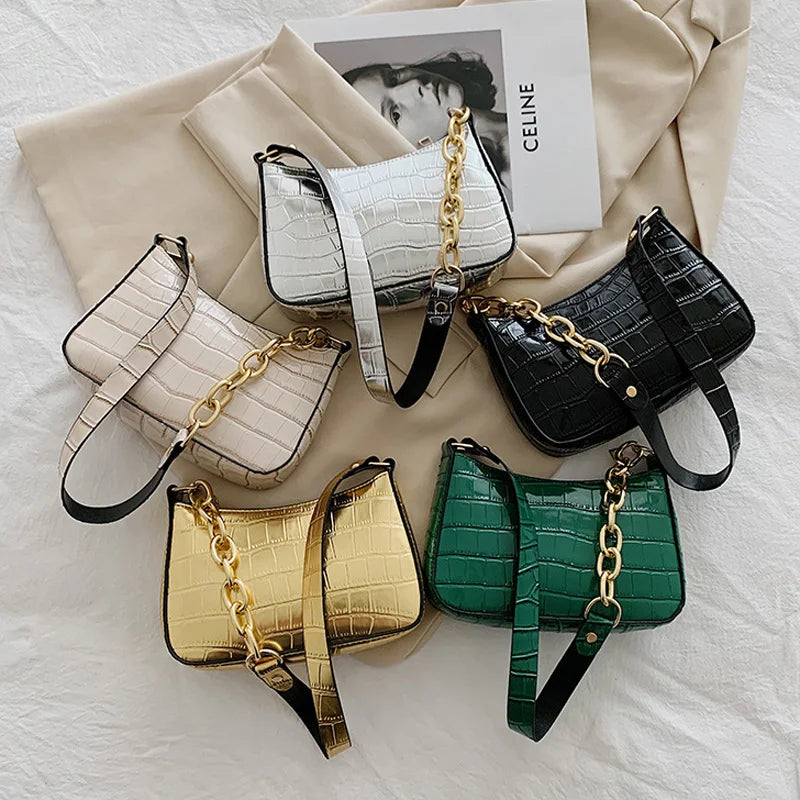 Stone Pattern Shoulder Bag Chain Strap Crossbody Bags for Women Lady Handbags