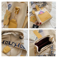 Yellow Leather Bucket Bag Crossbody Messenger Purse Tote