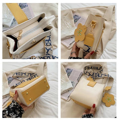 Yellow Leather Bucket Bag Crossbody Messenger Purse Tote