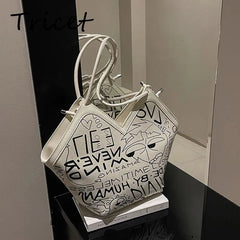 Graffiti Printed Canvas Shoulder Bag for Women