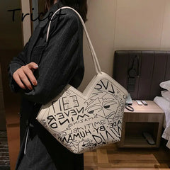 Graffiti Printed Canvas Shoulder Bag for Women
