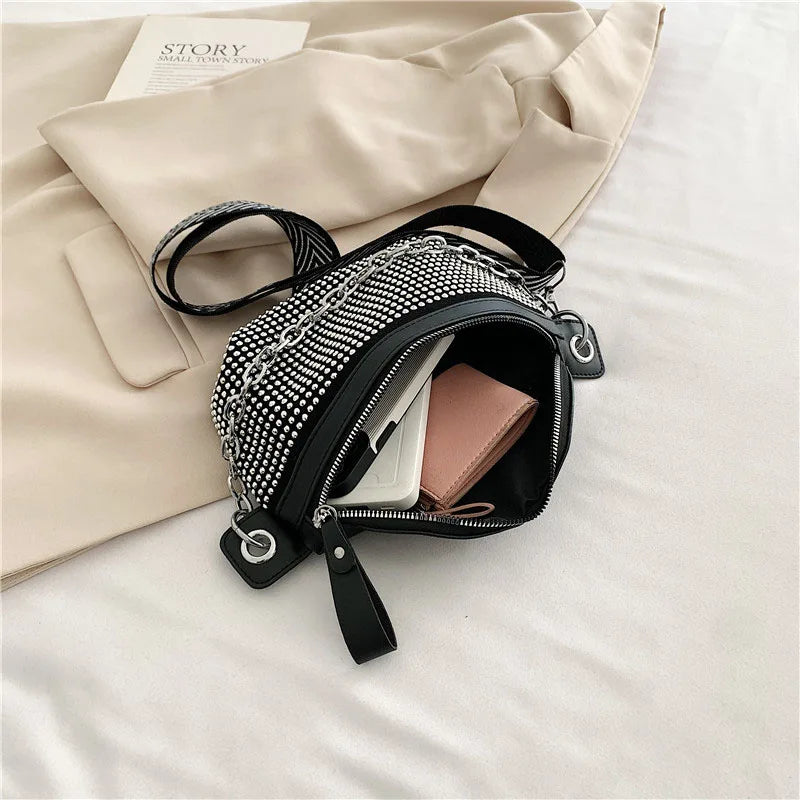 Diamond Leather Waist Belt Bag Ladies Fanny Pack Shoulder Crossbody Chest Bags