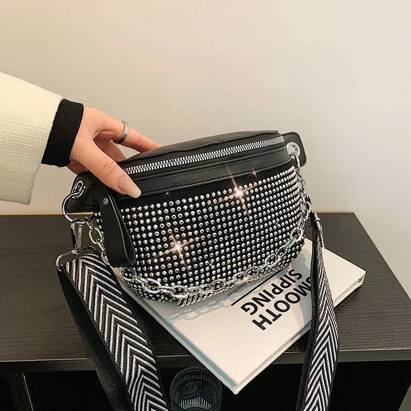 Diamond Leather Waist Belt Bag Ladies Fanny Pack Shoulder Crossbody Chest Bags