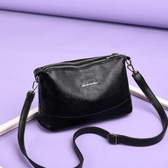 Double Zipper Women Messenger Bag Soft PU Leather Crossbody Shoulder