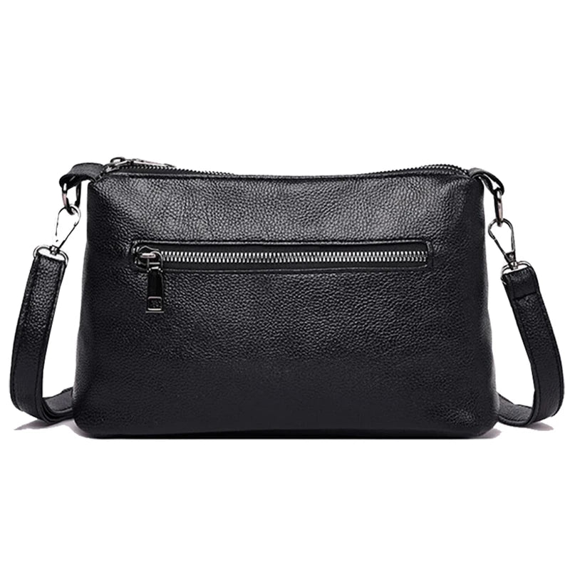 Double Zipper Women Messenger Bag Soft PU Leather Crossbody Shoulder
