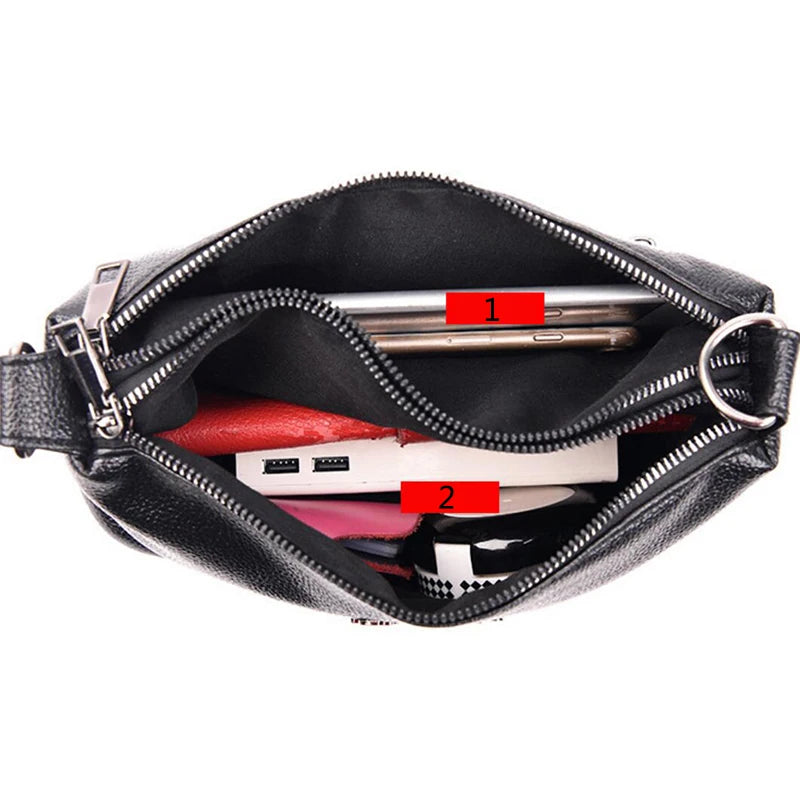 Double Zipper Women Messenger Bag Soft PU Leather Crossbody Shoulder