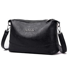 Double Zipper Women Messenger Bag Soft PU Leather Crossbody Shoulder