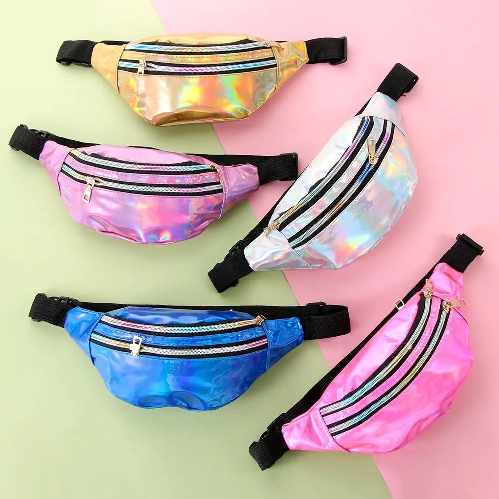 Glitter Waist Pack Double-Zip Fanny Pack Women Hip Purse Satchel