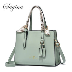 Women's PU Leather Messenger Bag with Silk Scarf