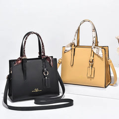 Women's PU Leather Messenger Bag with Silk Scarf