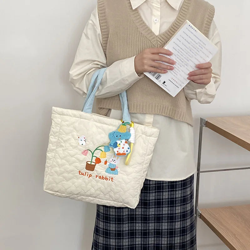 Embroidered Bunny Love Quilted Handbag