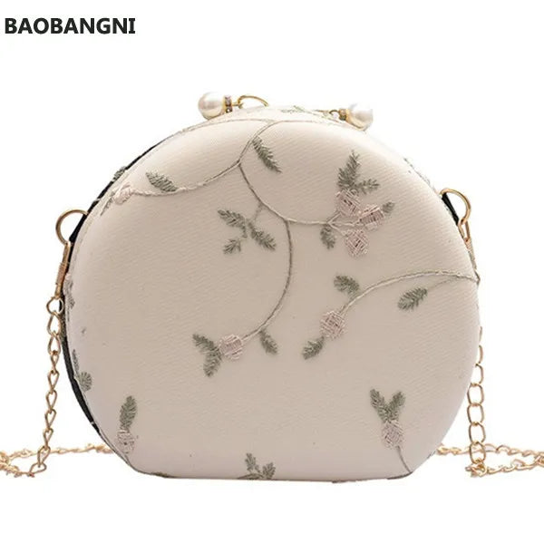 Flower Embroidery Women Evening Clutch Bag Chain Shoulder Handbag