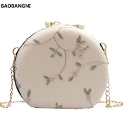 Flower Embroidery Women Evening Clutch Bag Chain Shoulder Handbag