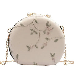 Flower Embroidery Women Evening Clutch Bag Chain Shoulder Handbag