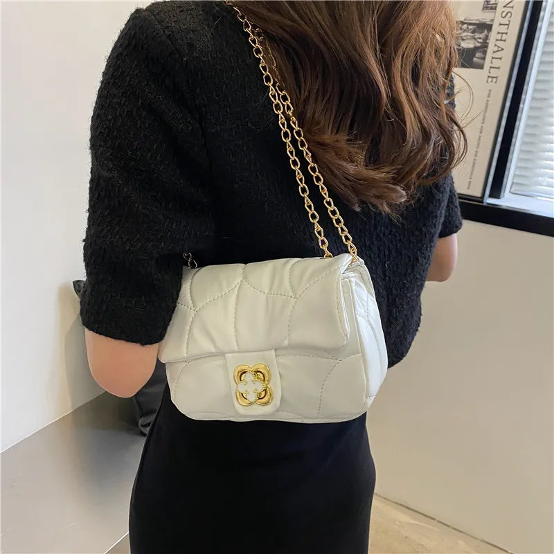 Spring Chain Shoulder Bag Lock Messenger Bag Small Square Bag