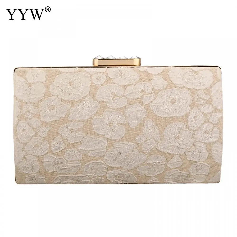 Lace Flower Evening Clutch Bag Beige Handbag