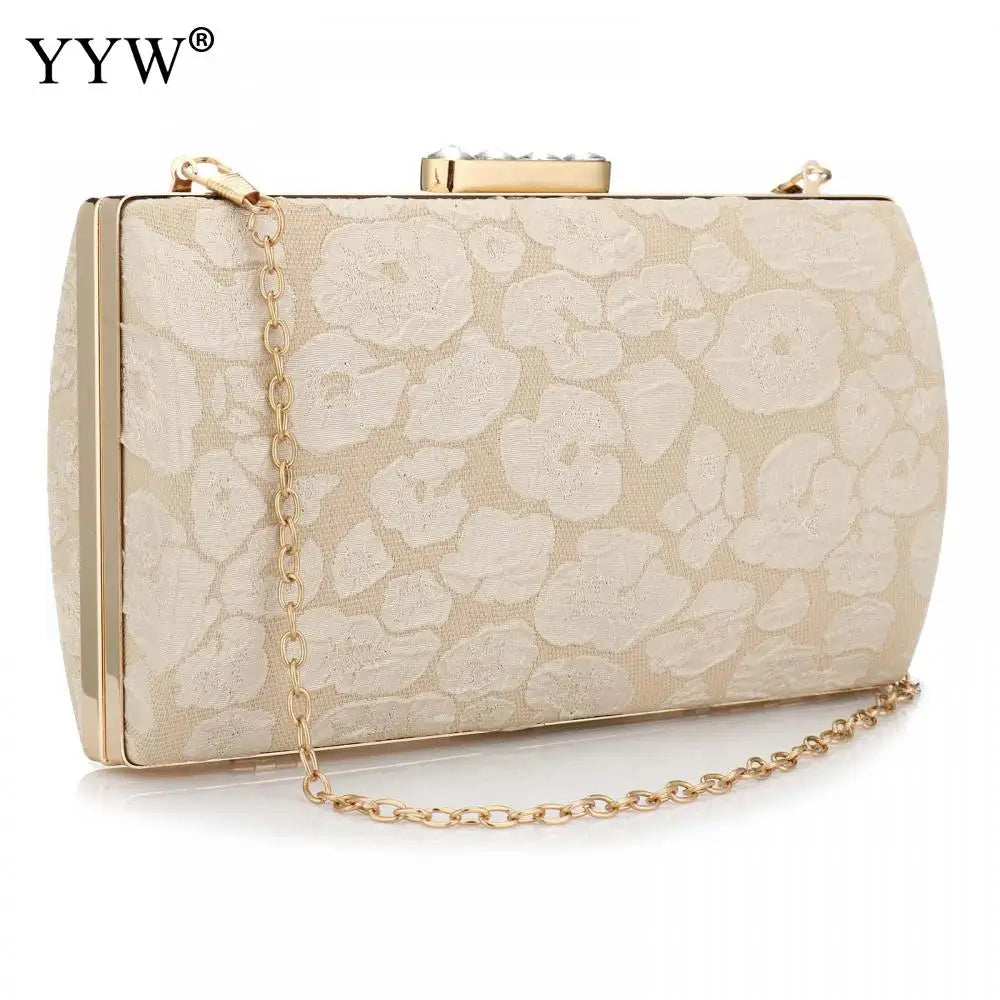 Lace Flower Evening Clutch Bag Beige Handbag