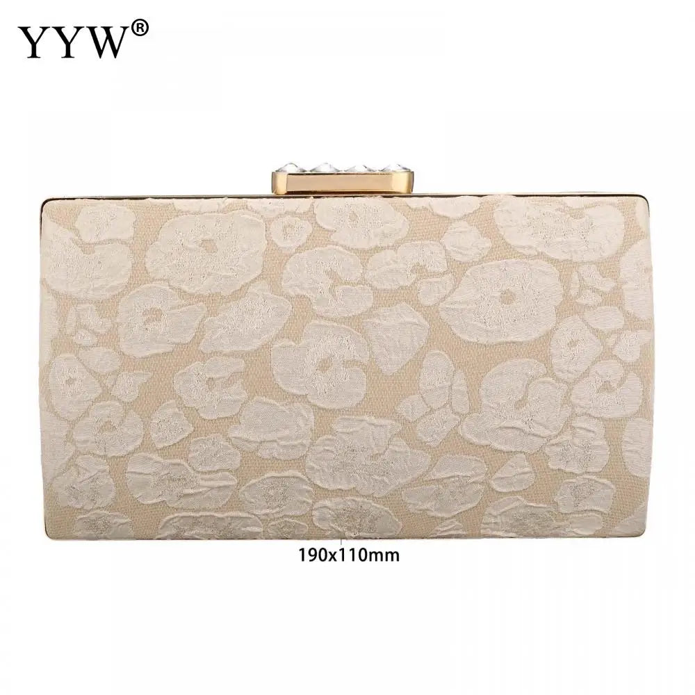 Lace Flower Evening Clutch Bag Beige Handbag