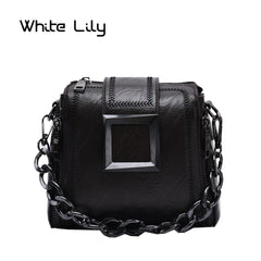 Vintage Chains Bucket Bag PU Leather Handbag Women Retro Shoulder Bag