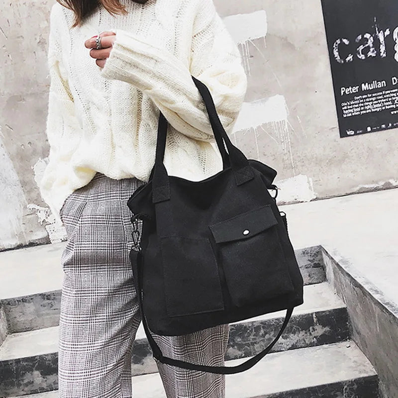 Retro Canvas Messenger Bag Women Casual Tote Large Capacity Handbag