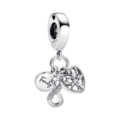 Family Infinity Triple Dangle Charm 925 Silver Bead Bracelet DIY