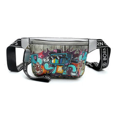 Graffiti Printed Fanny Pack for Women PU Waist Bags Kids Hip Hop Banana Bag