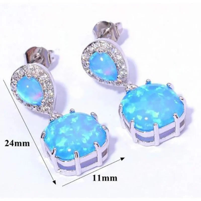 925 Silver Opal Earrings Square Design