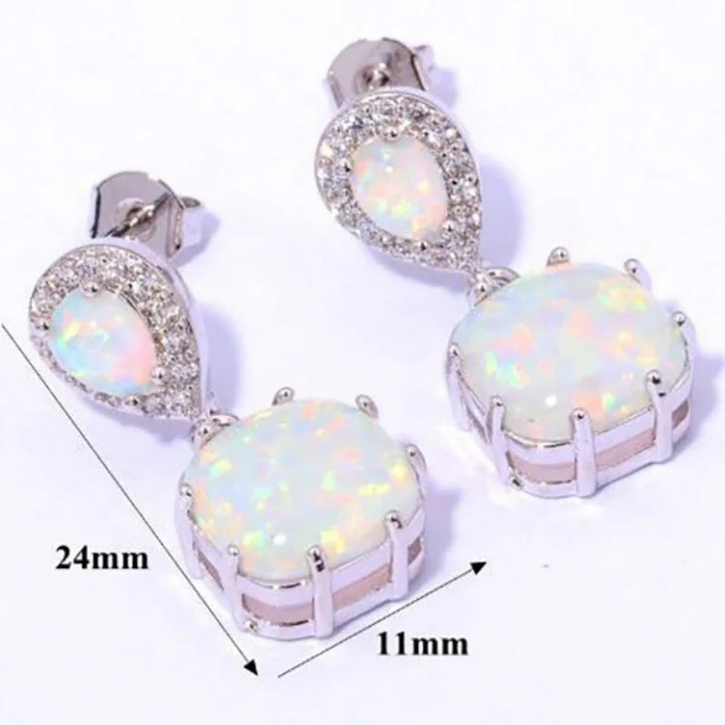 925 Silver Opal Earrings Square Design