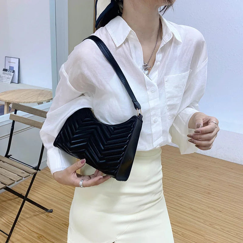 Armpit Bags Lady's HandBag PU Leather Diamond Lattice Shoulder Bag