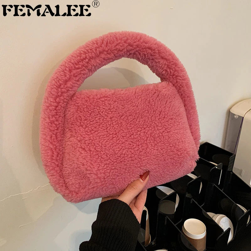 Autumn Winter Candy Velvet Plush Dumpling Bag Lambswool Handbag