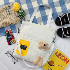 Bear Doll Canvas Women's Bag Girl Student Shoulder Diagonal Bag