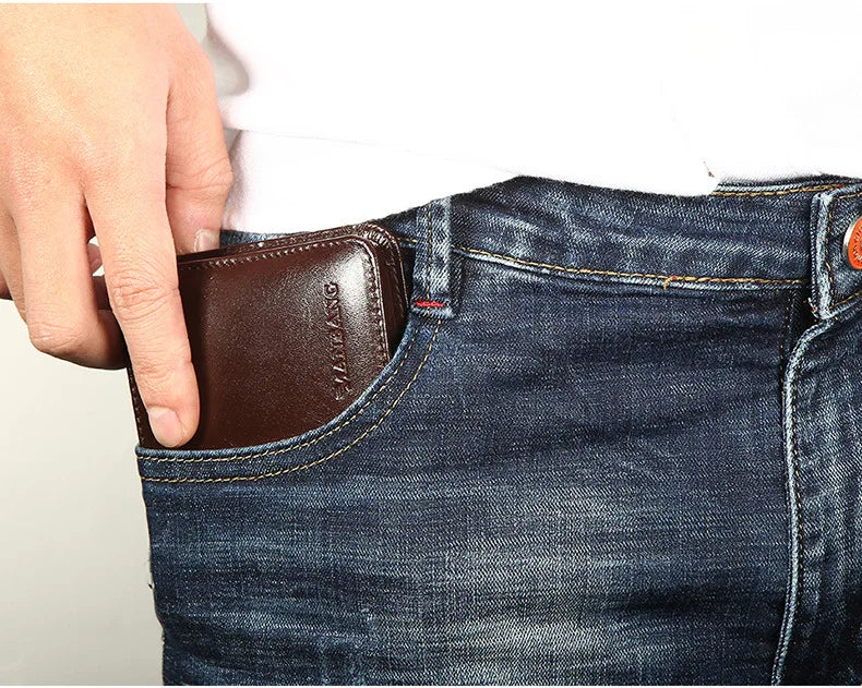 Men's Cow Leather Short Wallet Real Leather Male Cash Purses Clutch