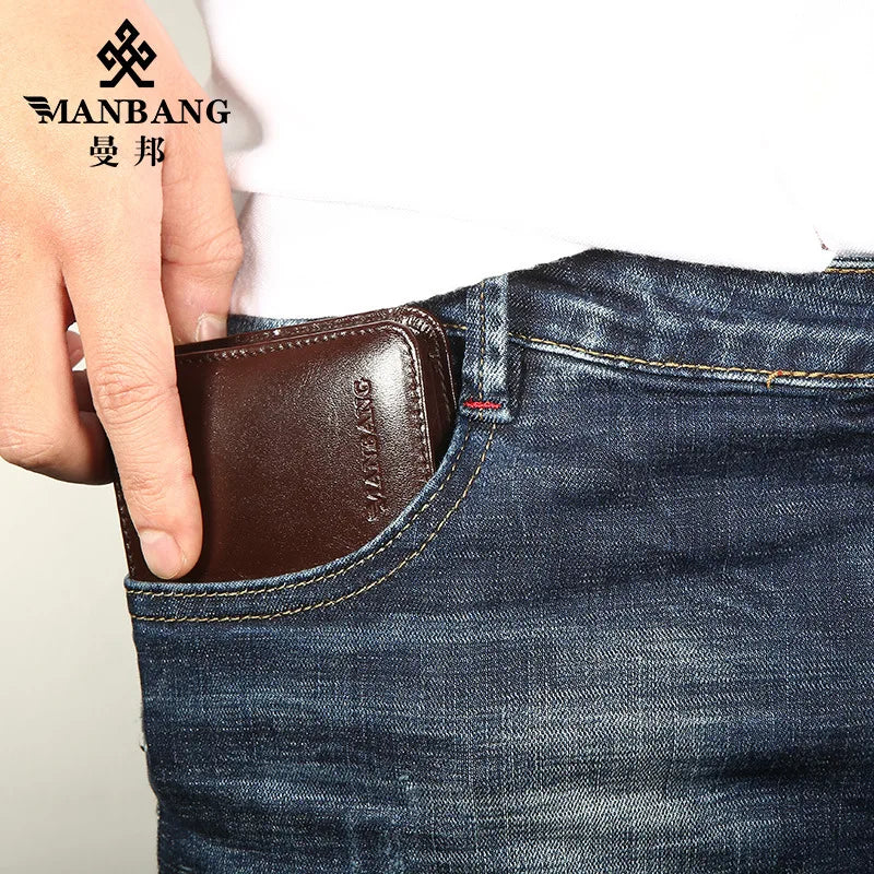 Men's Cow Leather Short Wallet Real Leather Male Cash Purses Clutch