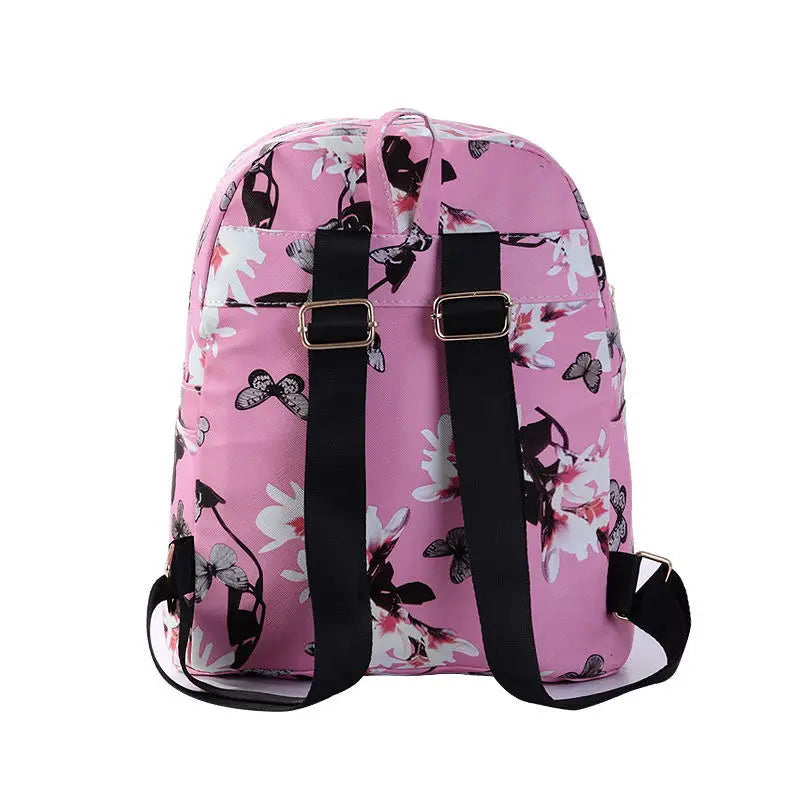 Butterfly Flower Children's Backpack PU Leather Student Bag