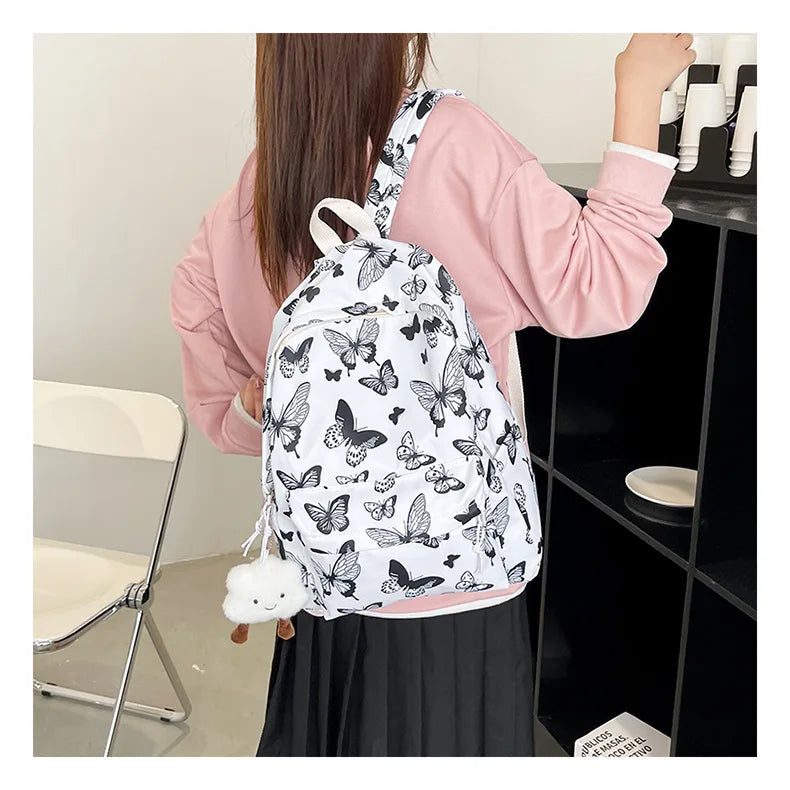 Butterfly Flower Backpack Floral Pattern Student Daypack Large Capacity