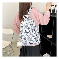 Butterfly Flower Backpack Floral Pattern Student Daypack Large Capacity