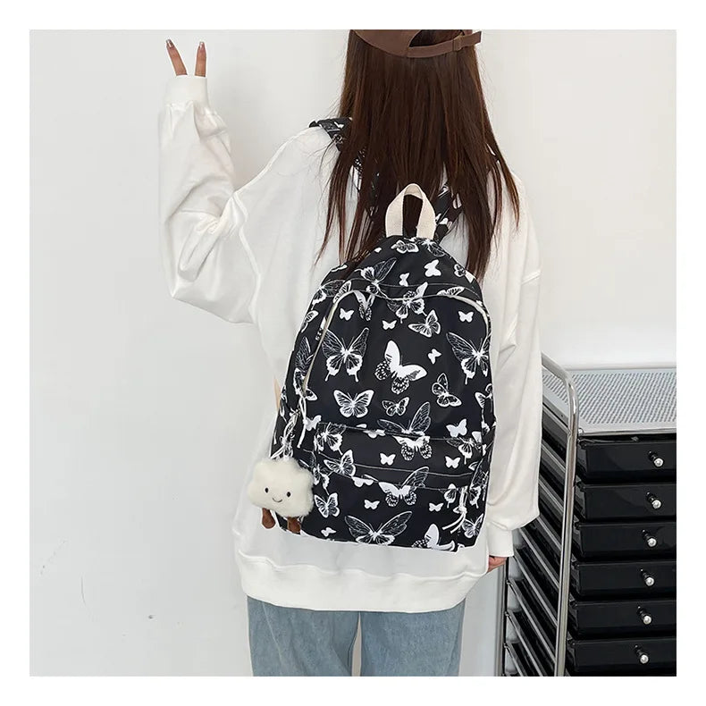 Butterfly Flower Backpack Floral Pattern Student Daypack Large Capacity