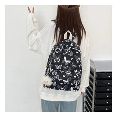 Butterfly Flower Backpack Floral Pattern Student Daypack Large Capacity