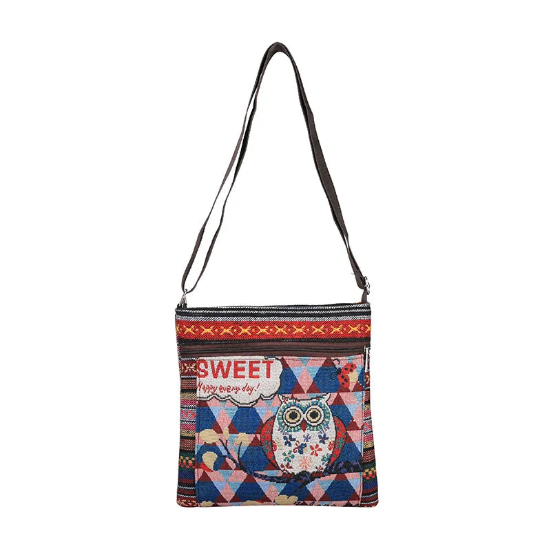 Owl Shoulder Bag Women Messenger Bag Embroidered Fabric Canvas Bag