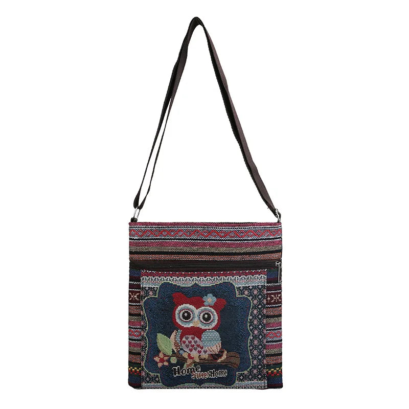 Owl Shoulder Bag Women Messenger Bag Embroidered Fabric Canvas Bag