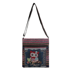 Owl Shoulder Bag Women Messenger Bag Embroidered Fabric Canvas Bag