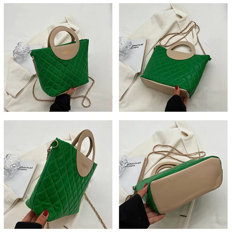 Patchwork Pu Leather Ladies Shoulder Bag Chain Strap Crossbody Bag