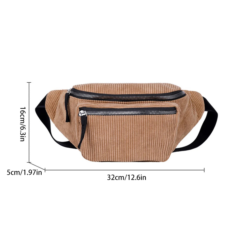 Corduroy Waist Bag for Women Zipper Chest Bag