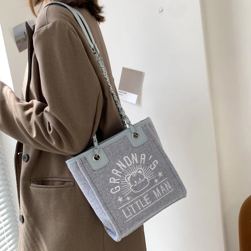 Women's Canvas Shoulder Bag Chain Tote Travel Purses