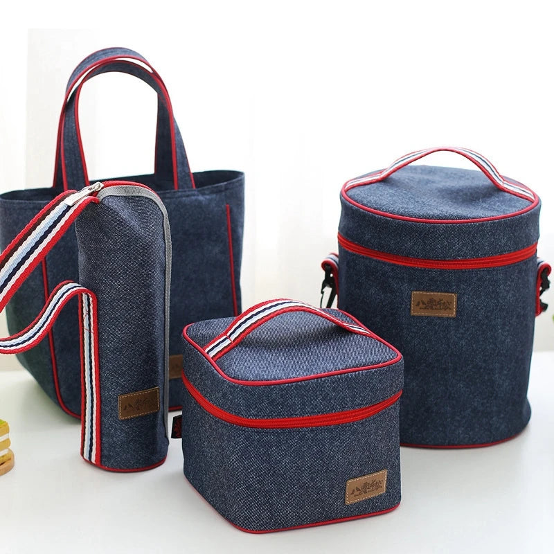 Denim Lunch Bag Insulated Portable Thermal Picnic Bag for Women Kids Thermo